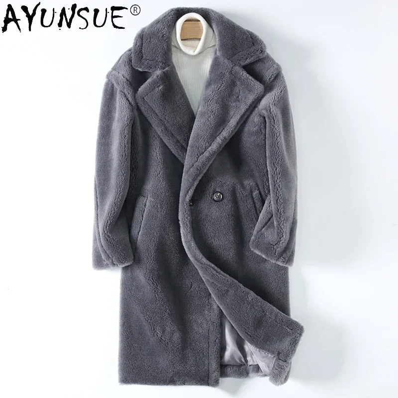 

AYUNSUE Casual 100% Real Sheep Shearling Male Coat Winter 2021 Warm Korean Wool Jacket Long Men's Coats Chaquetas Hombre Gxy761