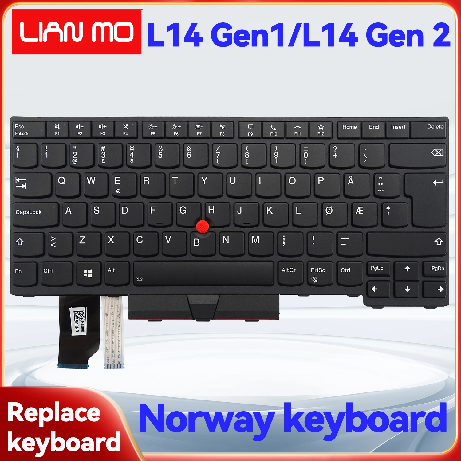 Norway layout suitable for Lenovo Thinkpad with backlight replacement keyboard L14 Gen 1/L14 Gen 2