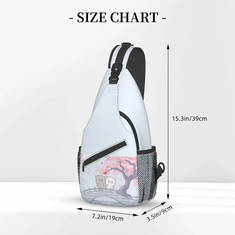 Mochila cruzada informal para hombre, y pecho bolso de hombro para senderismo, Gato Mochi, melocotón y Goma, romántico