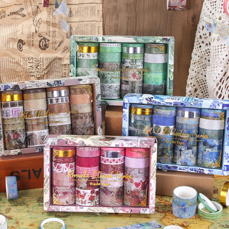 24 Rolls Retro Style Washi Tape Pack, Vintage Themed Masking Tape, Multicolor Foil Washi Tapes for Hand Account, Scrapbook