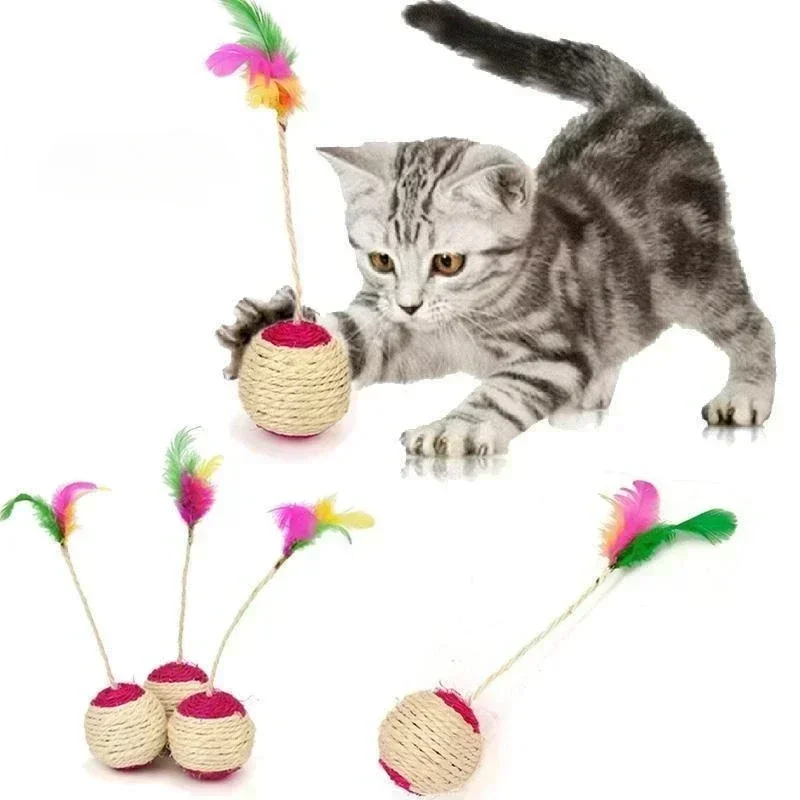 1Pc Cat Toy Sisal Scratching Ball Training giocattolo interattivo per gattino Pet Cat Supplies Feather Toy Cat Toys Interactive