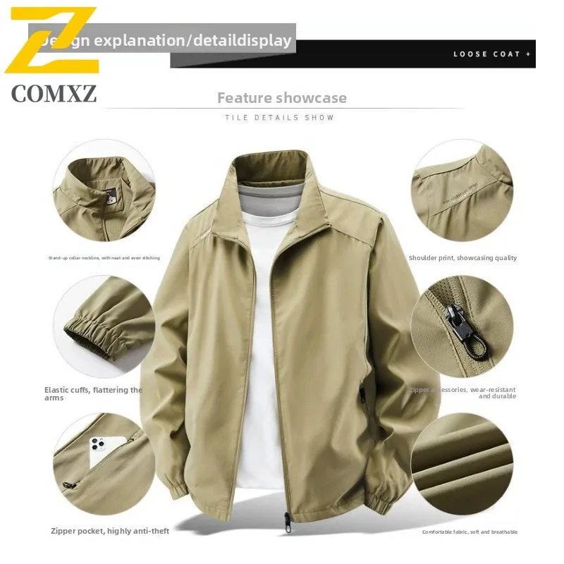 

COMXZ Luxurious Mens Jacket Retro Turndown Collar Outdoor Hiking Lightweight Coat Casual Daily Style Lightweight Autumn Wear
