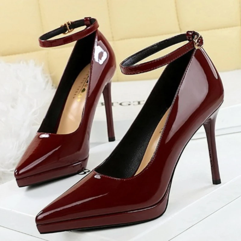 

BIGTREE Women Pumps 10.5CM High Heels Patent Leather Slip on Pointed Toe Dress Office Career Party Wedding Waterproof Lady Shoes