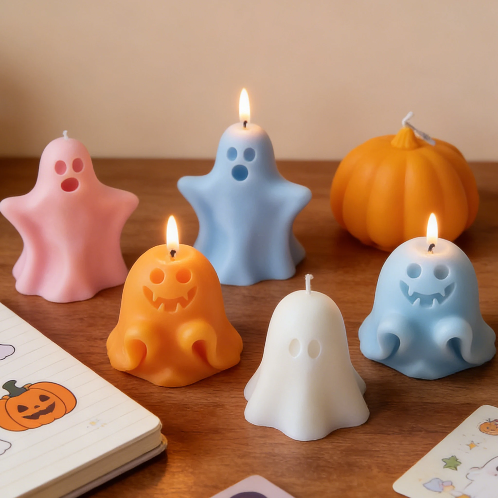 3D Halloween Ghost Candle Silicone Mold DIY for Epoxy Resin Plaster Wax Soap Spooky Ornament Craft Home Decor Party Gift