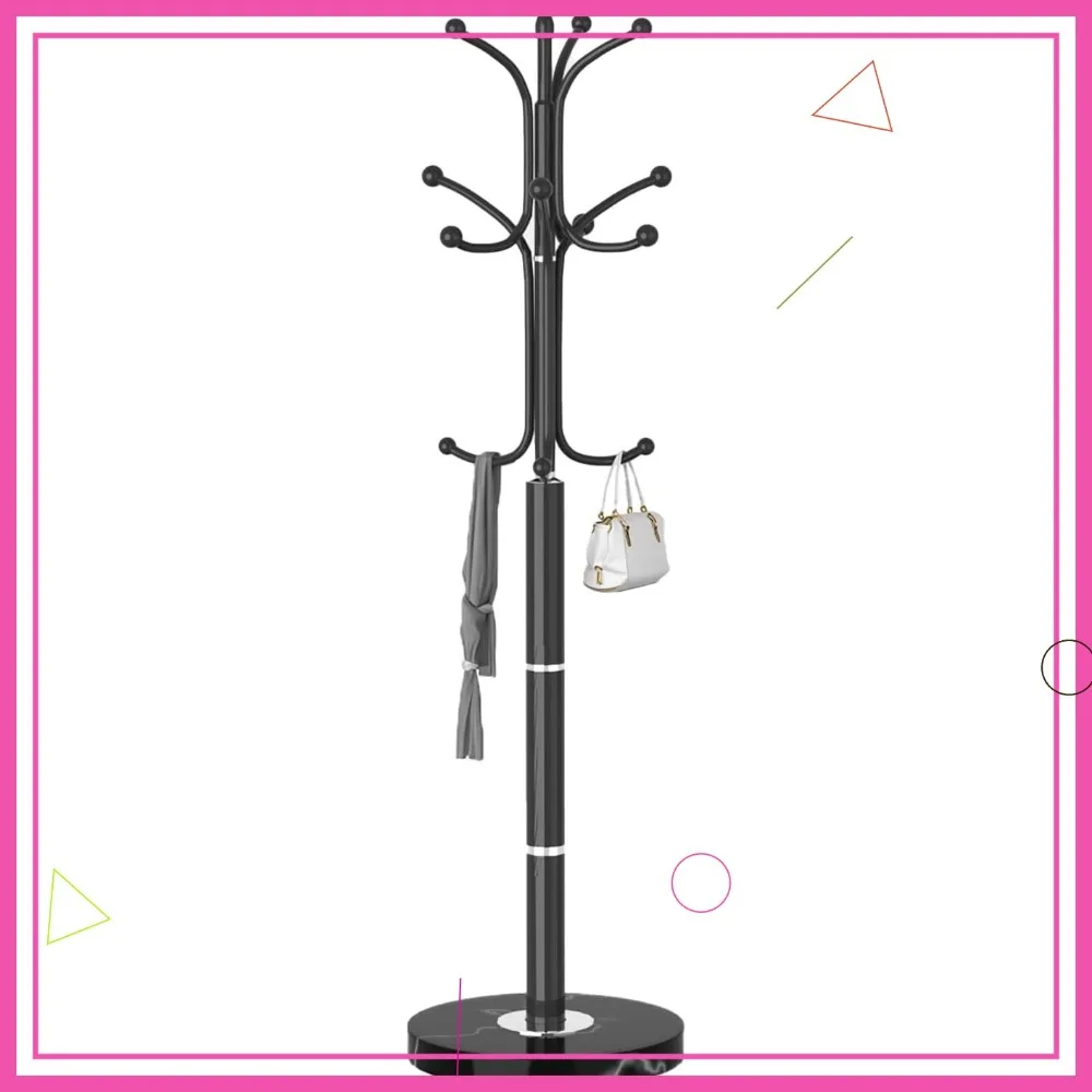 

Современная черная металлическая вешалка для одежды с мраморным основанием, напольная вешалка для головных уборов для прихожей, коридора, офиса, 12 крючков