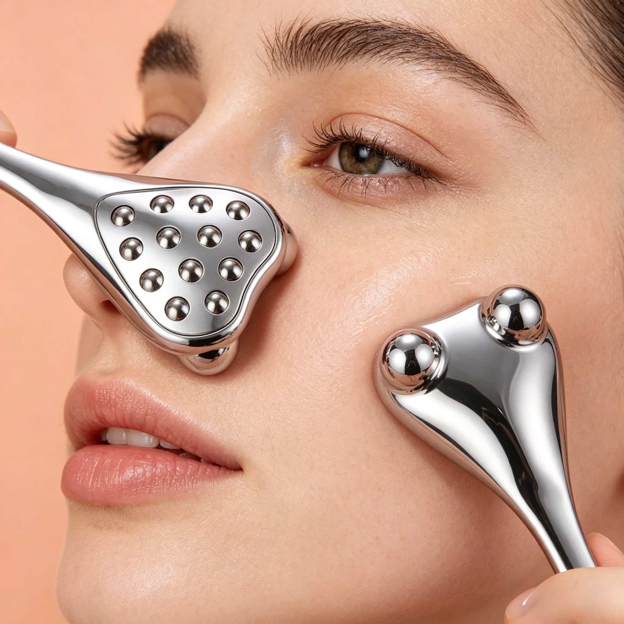 Edelstahl Gua Sha & Gesichtsroller 4-in-1 für Kosmetikbedarf Geschenk Hautpflegewerkzeug gegen Schwellungen und Falten