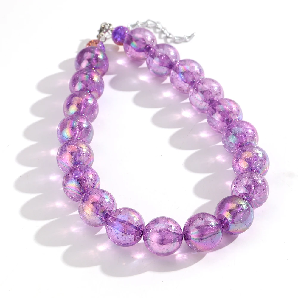 

New Iridescent Crack Acrylic Big Round Beaded Choker for Women Statement 20mm Circle Beads Chain Necklace Trendy Jewelry Gift