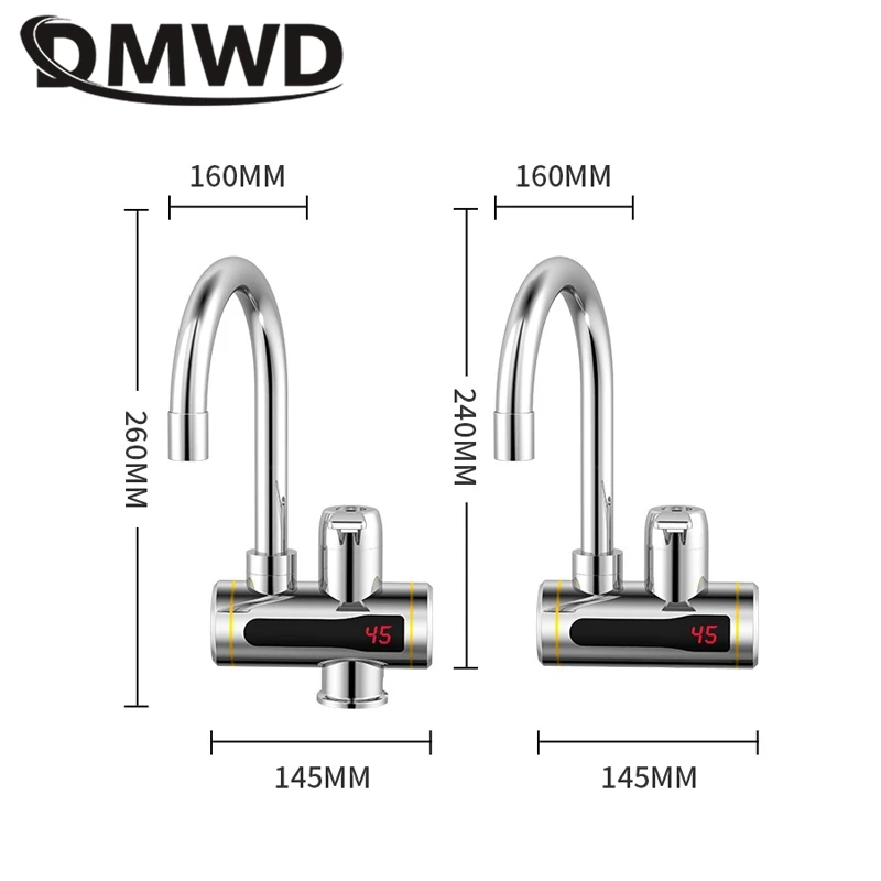 DMWD ก๊อกน้ําร้อนไฟฟ้าทันทีเครื่องทําน้ําอุ่นสแตนเลส Tankless Tap จอแสดงผลอุณหภูมิ LED สําหรับห้องครัวฝักบัว