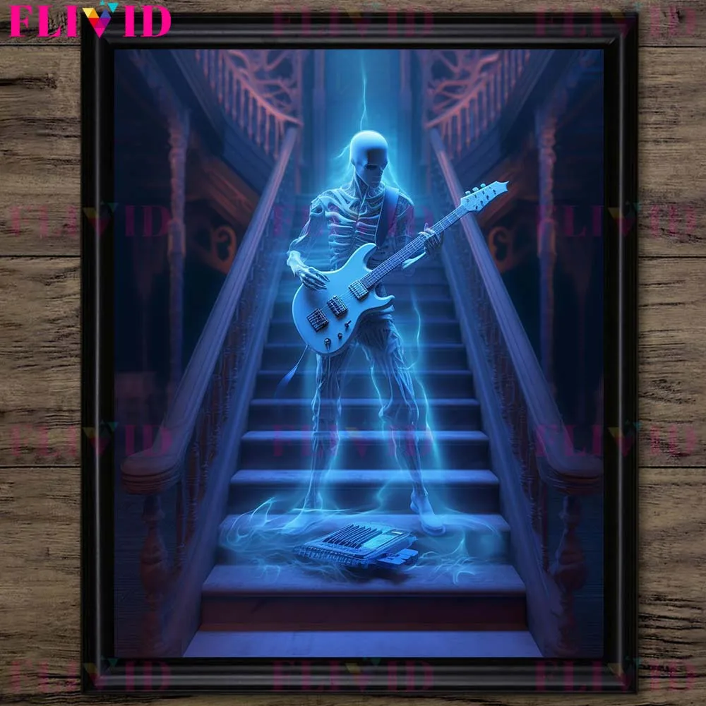 Ghost Guitarist And Undead Drummer Vintage Wall Art Canvas Print Love Music Even To Death Art Poster Print Home Decor Unframed