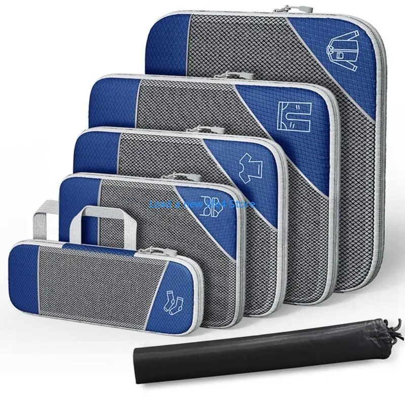 

Y55E 3/6PCS Portable Lightweight Suitcase Compressed Packing Cubes Travel Storage Bag Set With Shoe Bag Mesh Visual