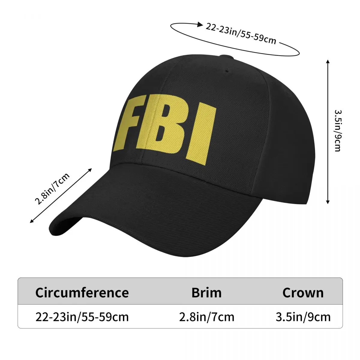 FBI Logo 956 Sun Cap para homens e mulheres, bonés esportivos, boné de beisebol, chapéu masculino