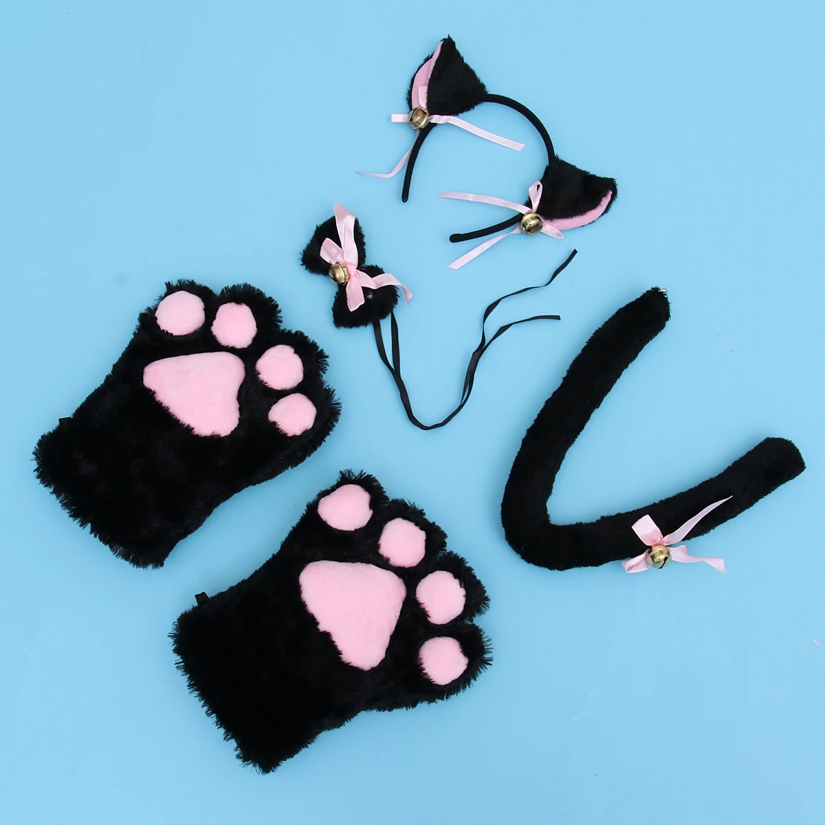 

5 Pcs Black Cat Kids Costume with Paws Claw Gloves Set Cosplay Party Accessories