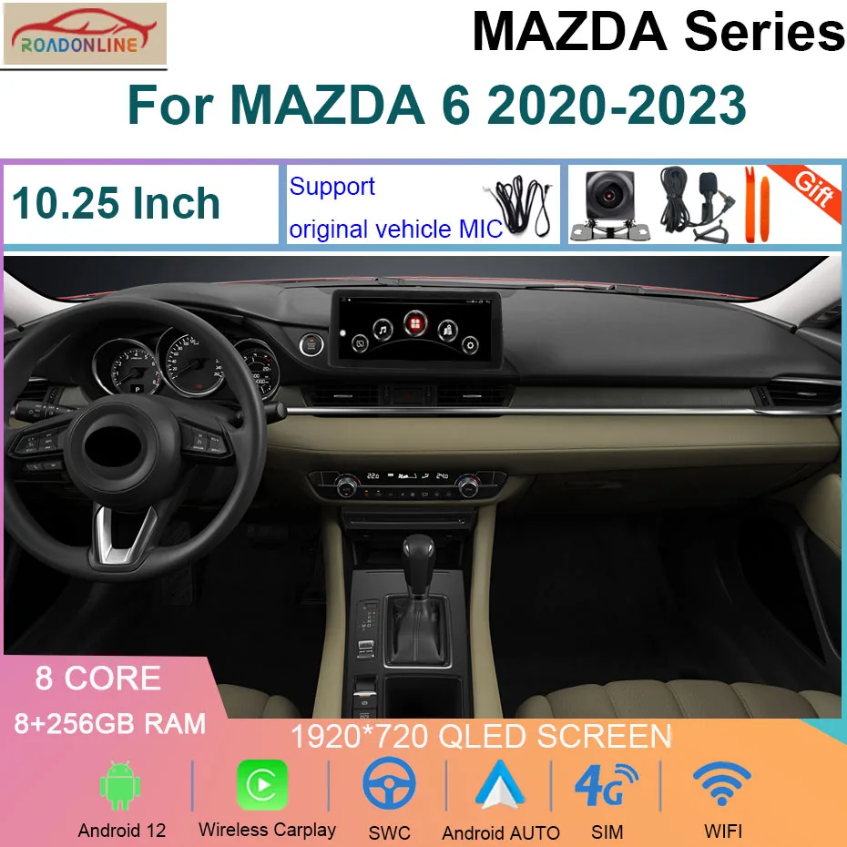 

10.25 Inch QLED For MAZDA 6 2020-2023 Car Radio Multimedia Video Player Navigation GPS Android 12 4G Wireless Carplay