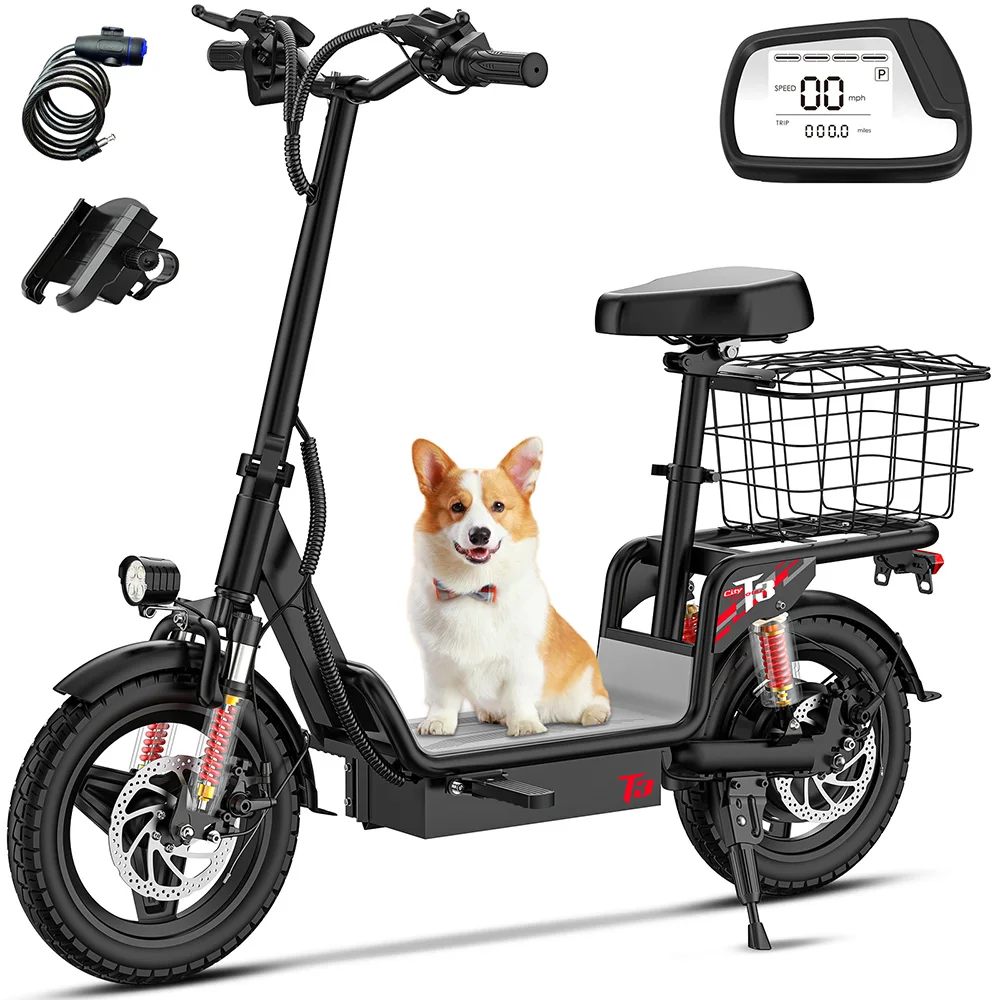 

US Stock CE Certified Urban Grocery Runner T3 Model 500W Electric Scooter Seat Rear Basket 150kg Capacity for Supermarket Use