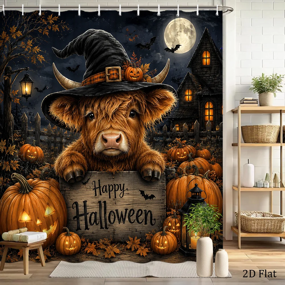 Spooky Cute Halloween Bear Curtain Bathroom Shower Curtain Fall Decor Seasonal Holiday Backdrop