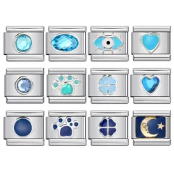 Design Y2K Blue Color Love Heart Circle Flower Italian Links Fit 9mm Jewelry DIY Making Stainless Steel Charm Fashion Bracelets