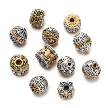 5pcs/lot Antique Silver Gold Color Round Tibetan Loose Bead Big Hole Spacer Beads for DIY Jewelry Making Charms Bracelet Finding 1