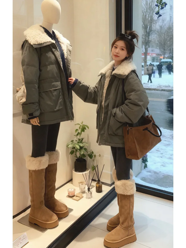 

Ретро-куртка в американском стиле для женщин: теплая зимняя парка из хлопка с мехом, повседневная рабочая одежда, модная верхняя одежда