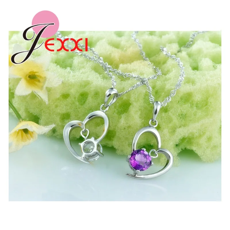 925 Sterling Silver Jewelry Sets Romantic Lovely CZ Crystal Necklace Pendant Earrings for Women Valentines Day Wedding