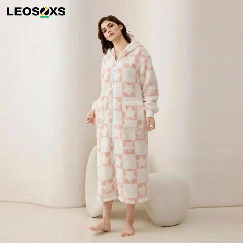 

Winter Coral Velvet Fashionable Zipper Onesies Pajamas Can Be Worn Outside To Keep Warm and Thickened Women Home Clothes Autumn