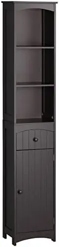 Bathroom Storage Cabinet, Free Standing Bathroom Storage Unit, Tall Linen Tower with 3-Tier Shelves and Drawer, Brown