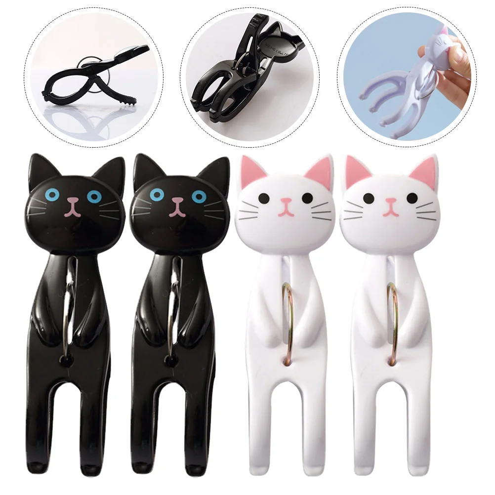 

4pcs Clothes Clips Cartoon Cat Windproof Non-Slip Plastic Clothespins For Balcony Beach Towel Quilt Sock Hanging Lightweight
