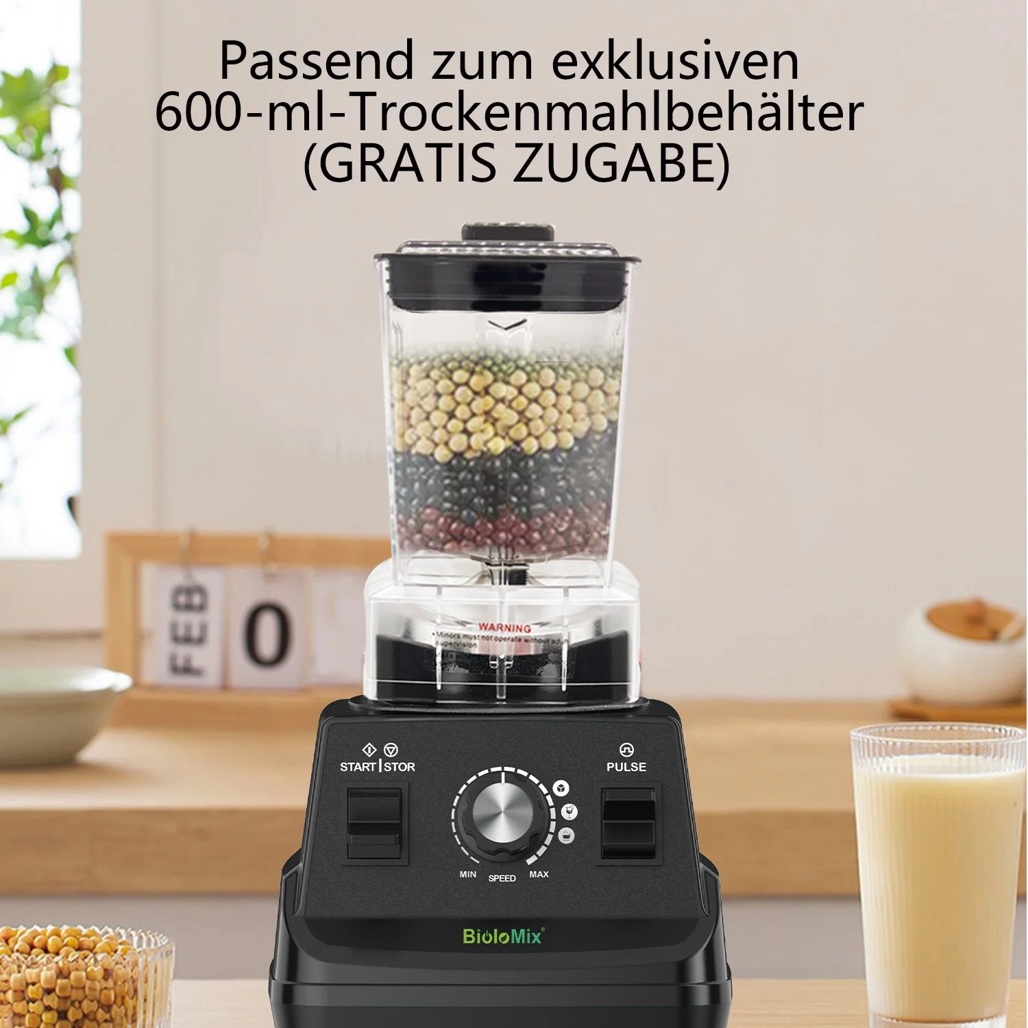 BioloMix Mini Pro Mixer, 1800 W Motor, 1,8 l Hauptglas, 0,6 l tragbarer Becher, BPA-frei, robuster Entsafter, Smoothie-Maker und Mühle – Detail 11