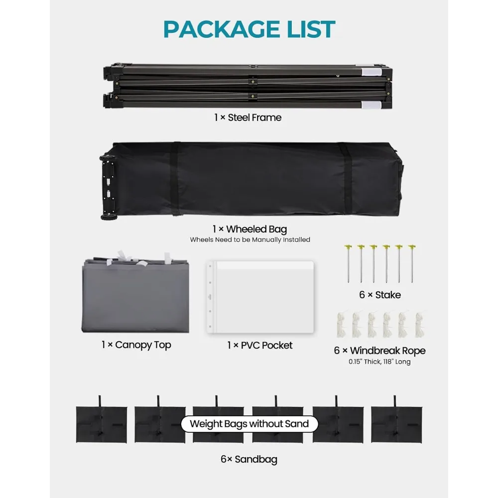 Portable Pop Up Canopy Tent 10x20, Durable 300D Silver-Coated Outdoor Shelter, Includes 4 Stakes, 4 Sandbags, and 4 Ropes, Easy