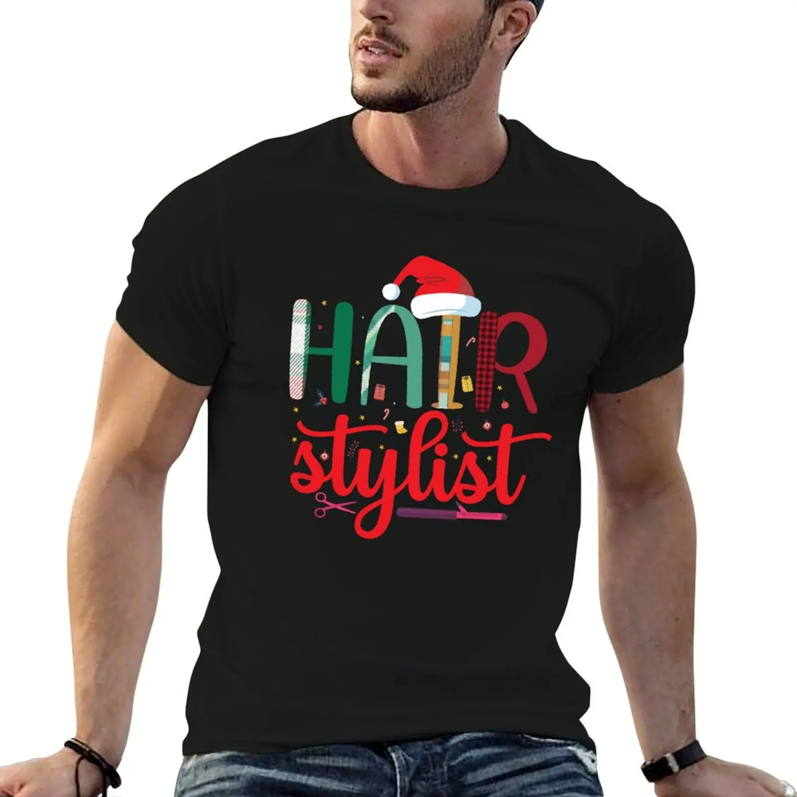 Hair Style design with Santa's Hat Funny Christmas Hairstylist T-Shirt graphic shirts shirts men