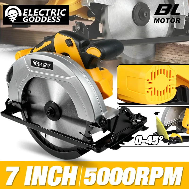 Electric Goddess Brushless Circular Saw 7inch Cordless Electric Saw Stone Woodworking Cutting Power Tools For Dewalt 20V Battery