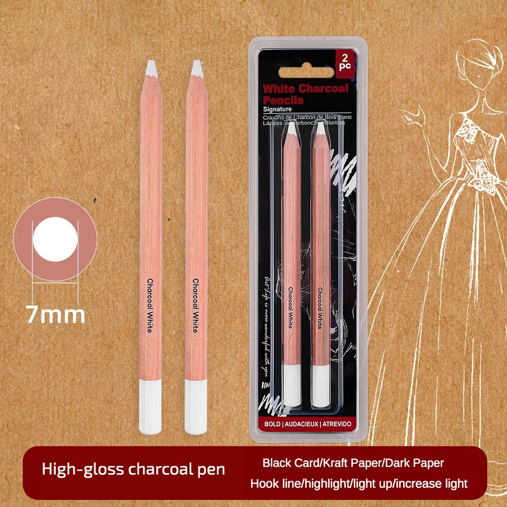 

2 Pcs Solid White Charcoal Pen Set Bold White Carbon Brush Student Art Supplies Drawing Sketch High-gloss Pen