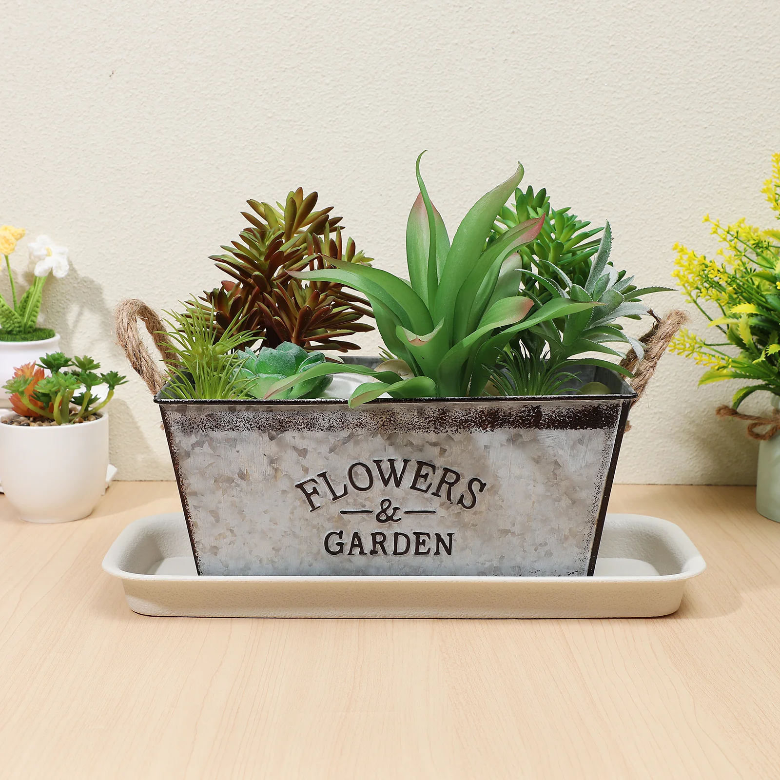 3 vassoi rettangolari per vasi da fiori, piattini antigoccia per piante in vaso, grandi piastre decorative di base in plastica antiscivolo, resistenti al sole