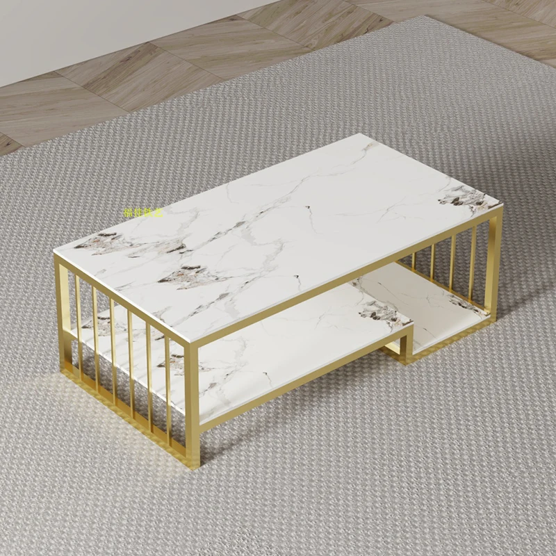 

Light luxury living room household double-layer coffee table marble metal table frame small apartment rock slab table legs sofa