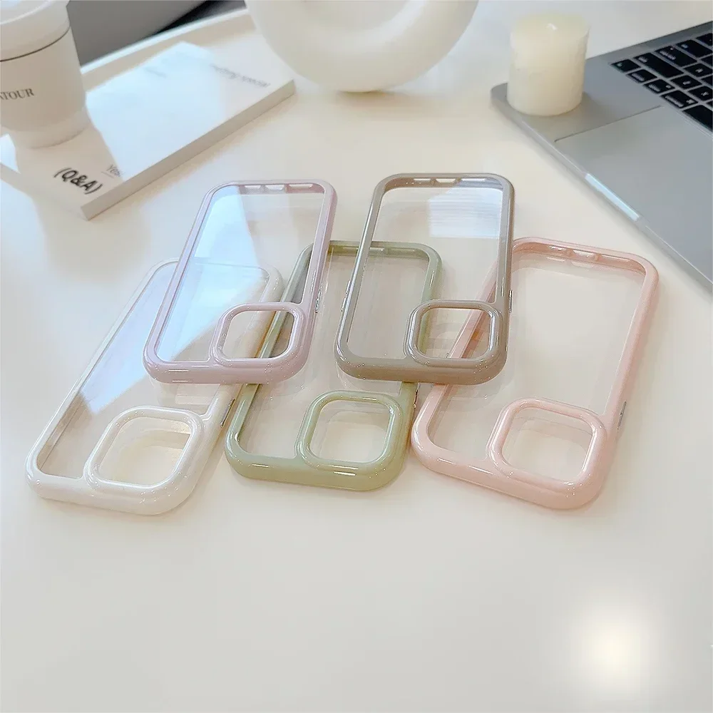 Luxuly Korean Style Soft Solid Color Bumper Case For iPhone 15 Pro Max 13 11 12 14 Plus XR X Shockproof Hard Clear Acrylic Cover