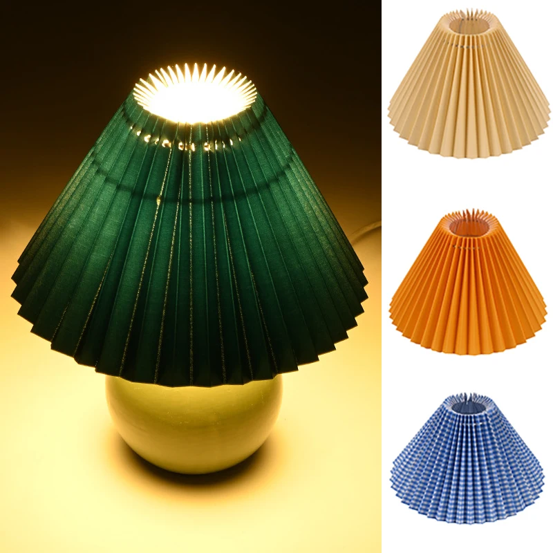 High Quality Hotel Pendant Lampshade Pleated Fabric Table Lamp Bedroom Bottom Opening Bedroom Bedside Multiple Colors Available