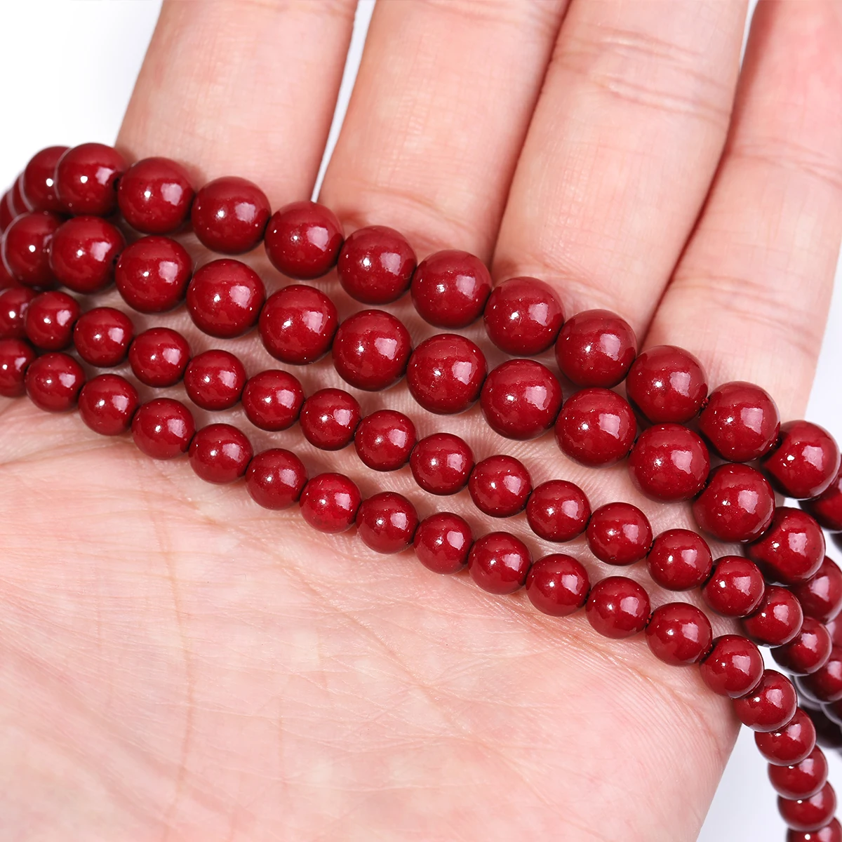 SHIJIWLS Zinnober Natursteinperlen zur Herstellung von Schmuck, runde Bulk-Abstandsperlen, DIY-Charm-Armband, Halskette, Zubehör, 6/8 mm – Detail 4