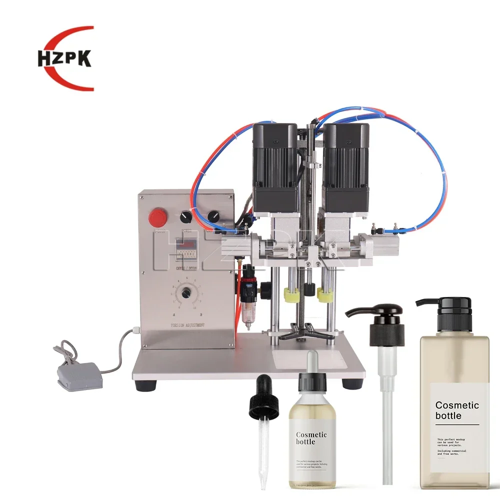 

HZPK semi auto small electric PET glass plastic perfume water drinking yogurt juice spray bottle closing screw capping machine