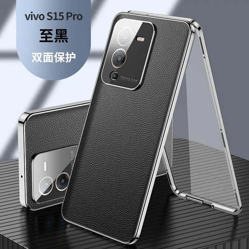 Vivo V25 Pro V2158, 360 дюймов, полная защита, металлический бампер, передняя стеклянная крышка с задней планкой, искусственная кожа для Vivo V25 Pro V25Pro