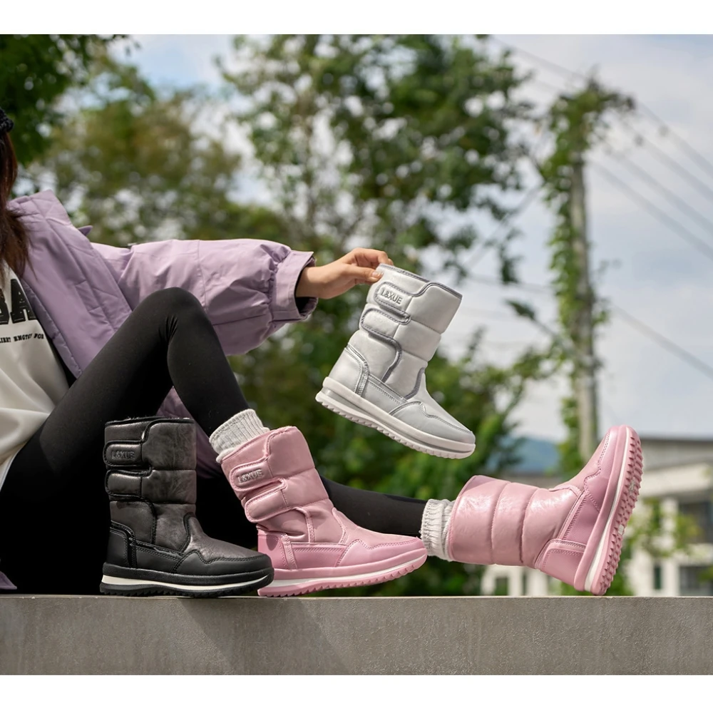 

Winter Warm Wool Snow Boots for Children Waterproof and Non-slip Family Matching Shoes Woman Girls Boys Mid-calf Boots