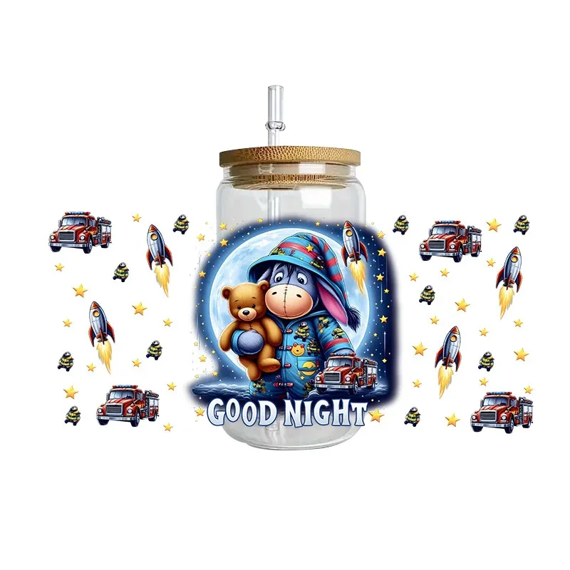 

Winnie cartoon series easy peel waterproof DIY Decals 3D transfers uvdtf stickers 16oz uv dtf cup wraps for Libbey Glasses