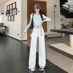 Women Denim Pant Jeans Wide Leg Long Pants High Waist Straight Trousers Y2k Streetwear Elegant Splice Work Casual Loose