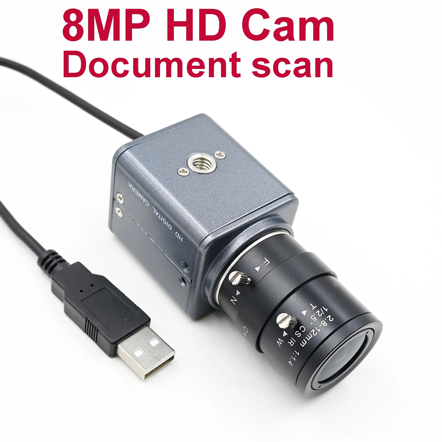 GXIVISION 8MP USB Camera IMX179 HD Box Webcam,With 5-50mm/2.8-12mm Varifocal CS Lens,3264x2448,For Document Scan,Plug and Play