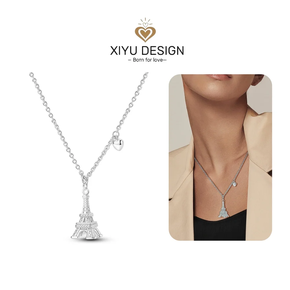 925 Sterling Silver New Original Romantic Eiffel Tower Charm Necklace Fit Everyday Wear Party Women Jewelry Gifts for Girl