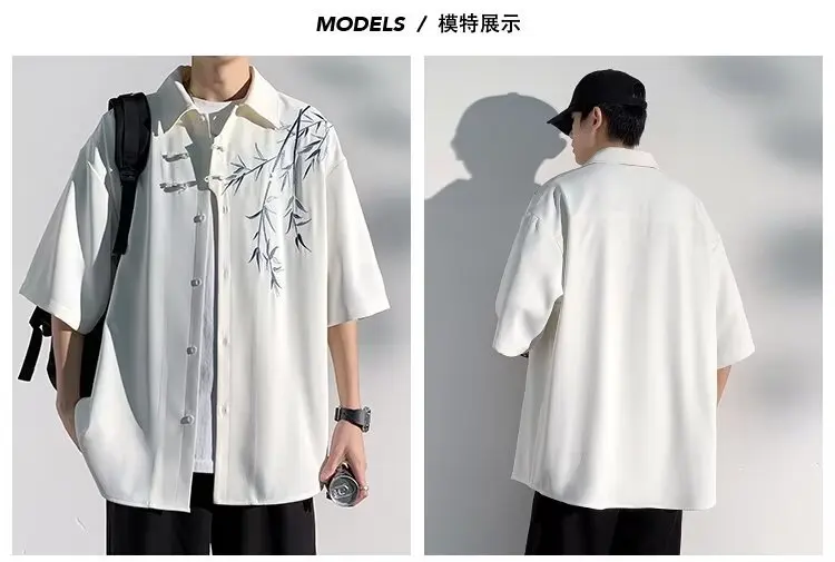 New Chinese Style Embroidered Bamboo Shirt Summer Short Sleeve Loose Top for Women Lapel Neck Loose Casual Blusas De Mujer