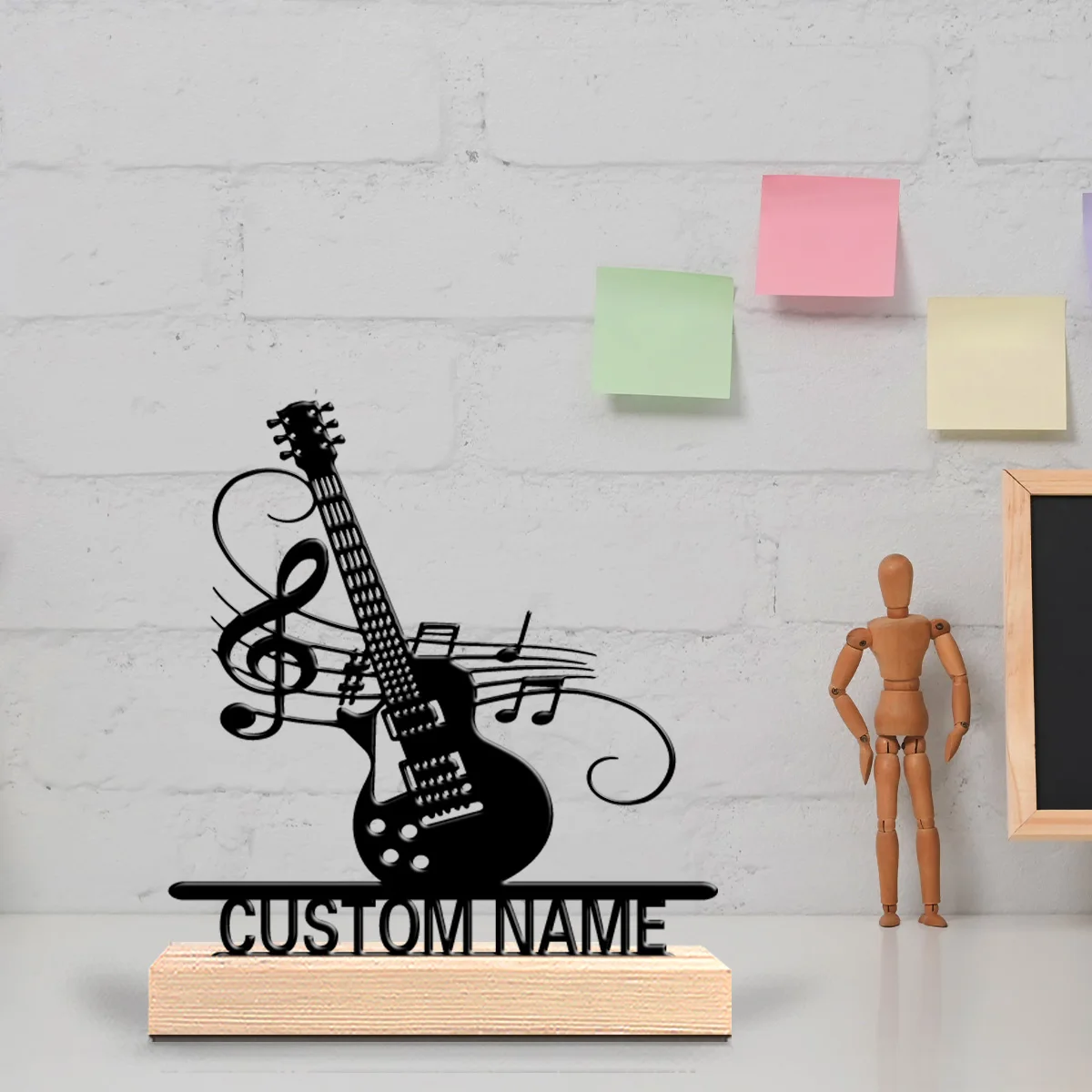 1pc Fashion Personalized Custom Guitar Metal Statues Metal Art With Wooden Base Suitable For Musicians, Valentine Is Day, Rock D