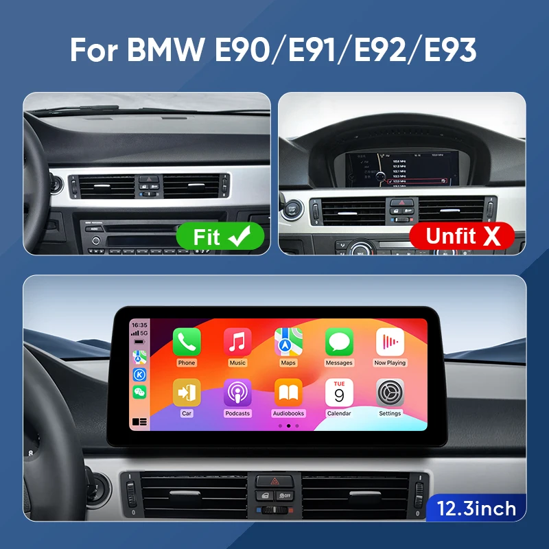 Ainavi 12.3 Inch For BMW 3 Series 2006-2010 E90 E91 E92 E93 Wireless Carplay Android Auto Radio Car Multimedia Player