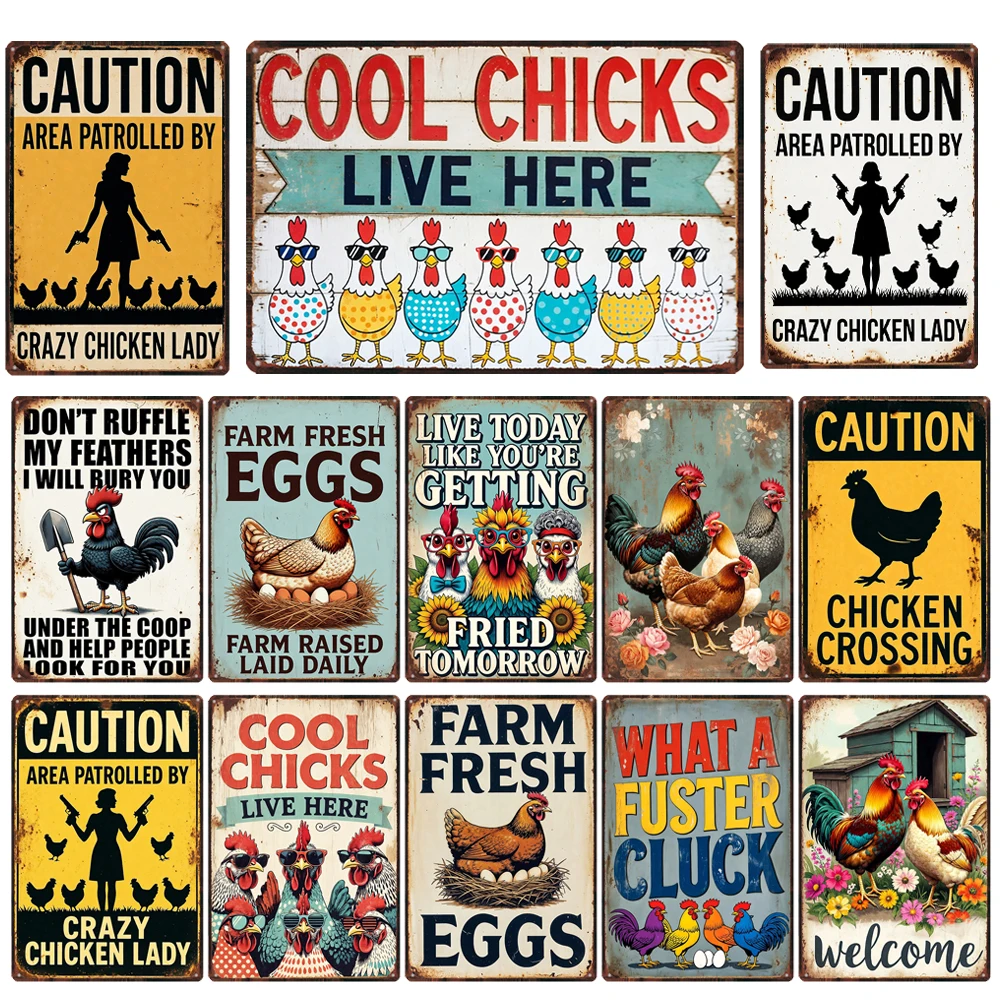 

【YZFQ】 Funny Cool Chicks Metal Sign Vintage Tin Plaque Wall for Chicken Coop Backyard Porch FarmHouse Decor 12X8inch ZW-122