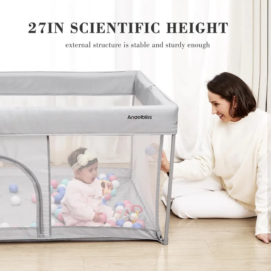 روضة أطفال قابلة للطي مقاس 50 × 50 بوصة، روضة أطفال جاهزة للخروج من الصندوق للأطفال الصغار، ساحة لعب محمولة مع شبكة قابلة للتنفس و #4
