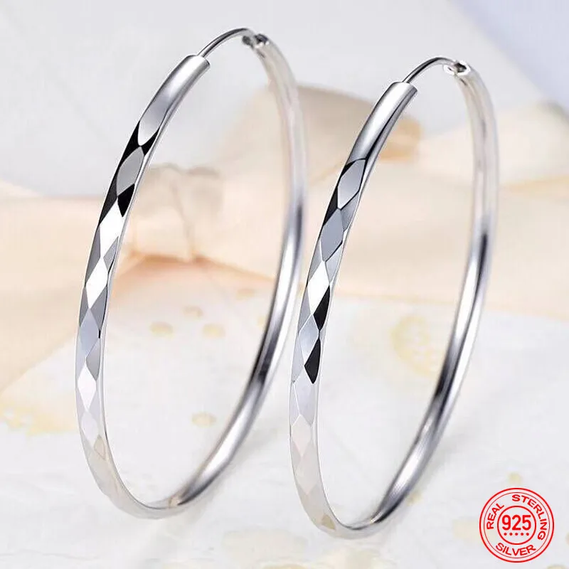 

925 Sterling Silver 40MM 50MM 60MM Big Circle Hoop Earrings For Women Fashion Exaggerated Party Jewelry Gifts