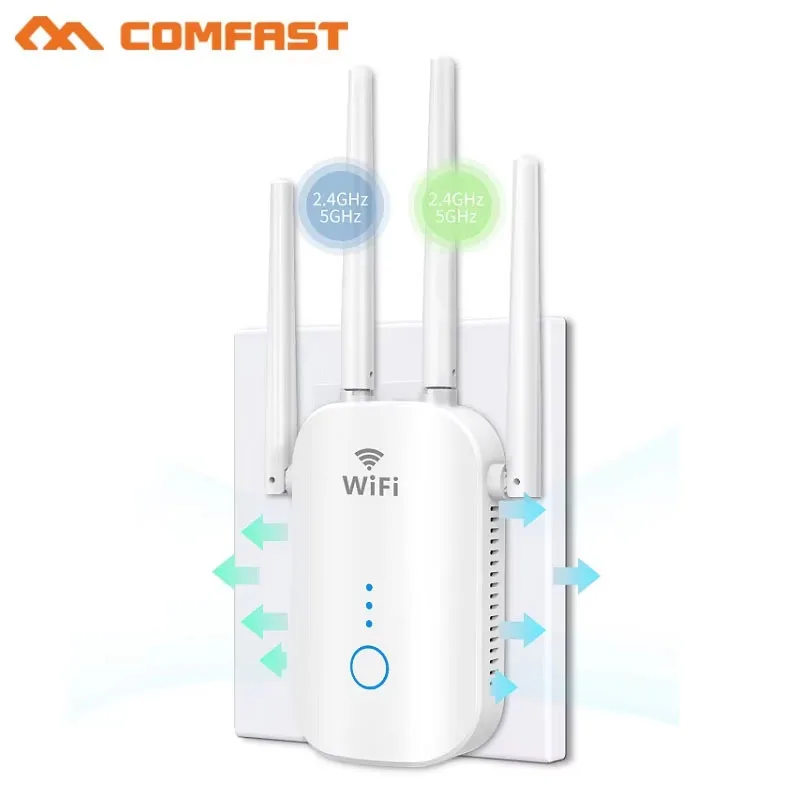 

AC1200 WiFi Extender 802.11AC 2.4G&5GHz Dual Band WiFi Repeater Home Router Wireless Signal Range Amplifier 4*3dBi Antennas AP